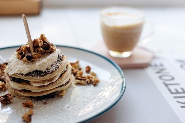  stack of gourmet pancakes with a late 