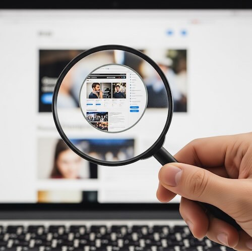 Looking at a website through a magnifying glass