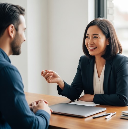 professional woman with a client
